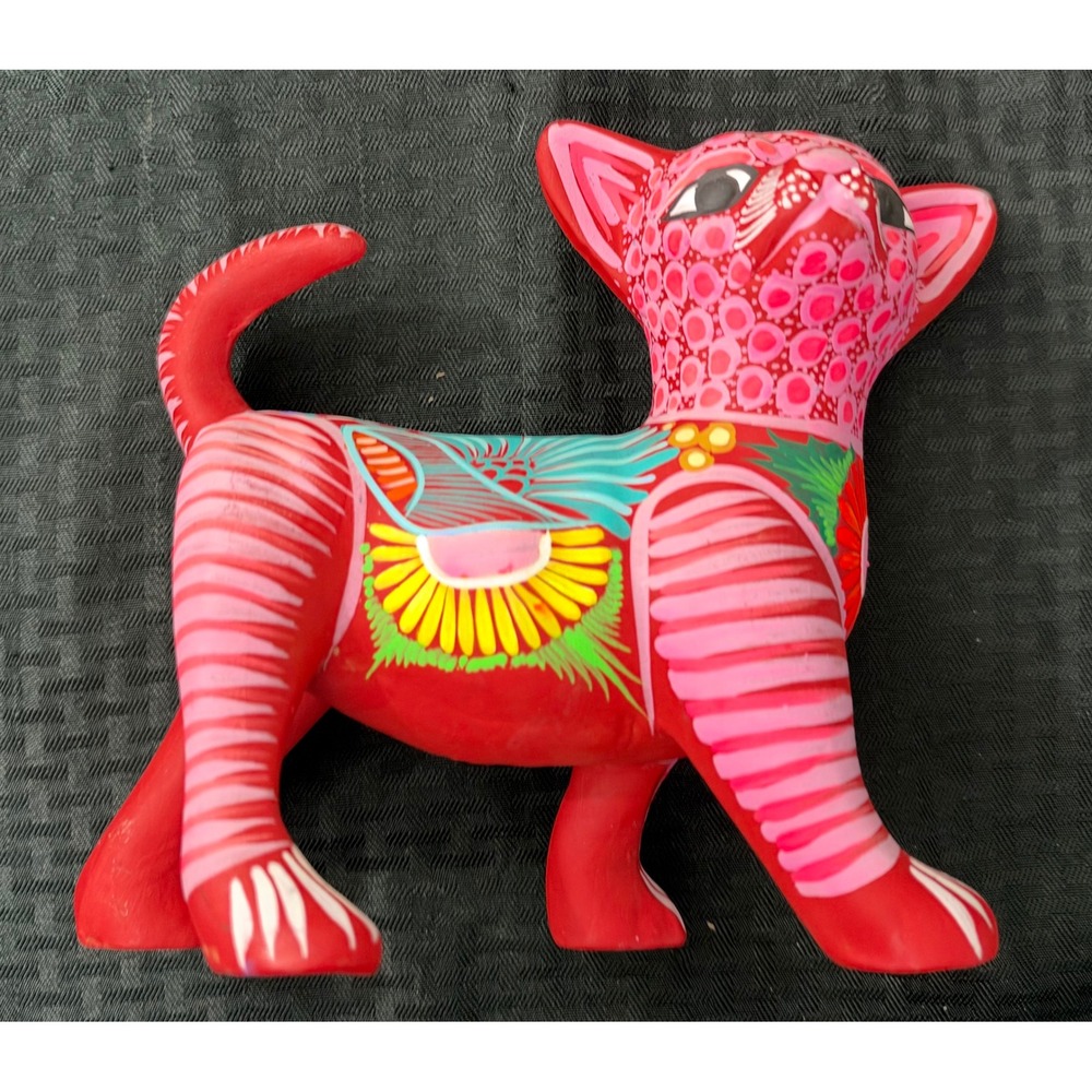 Mexican Folk Art Chihuahua Figurine Hand Painted Ceramic Talavera Style 8" Dog - Picture 2 of 8